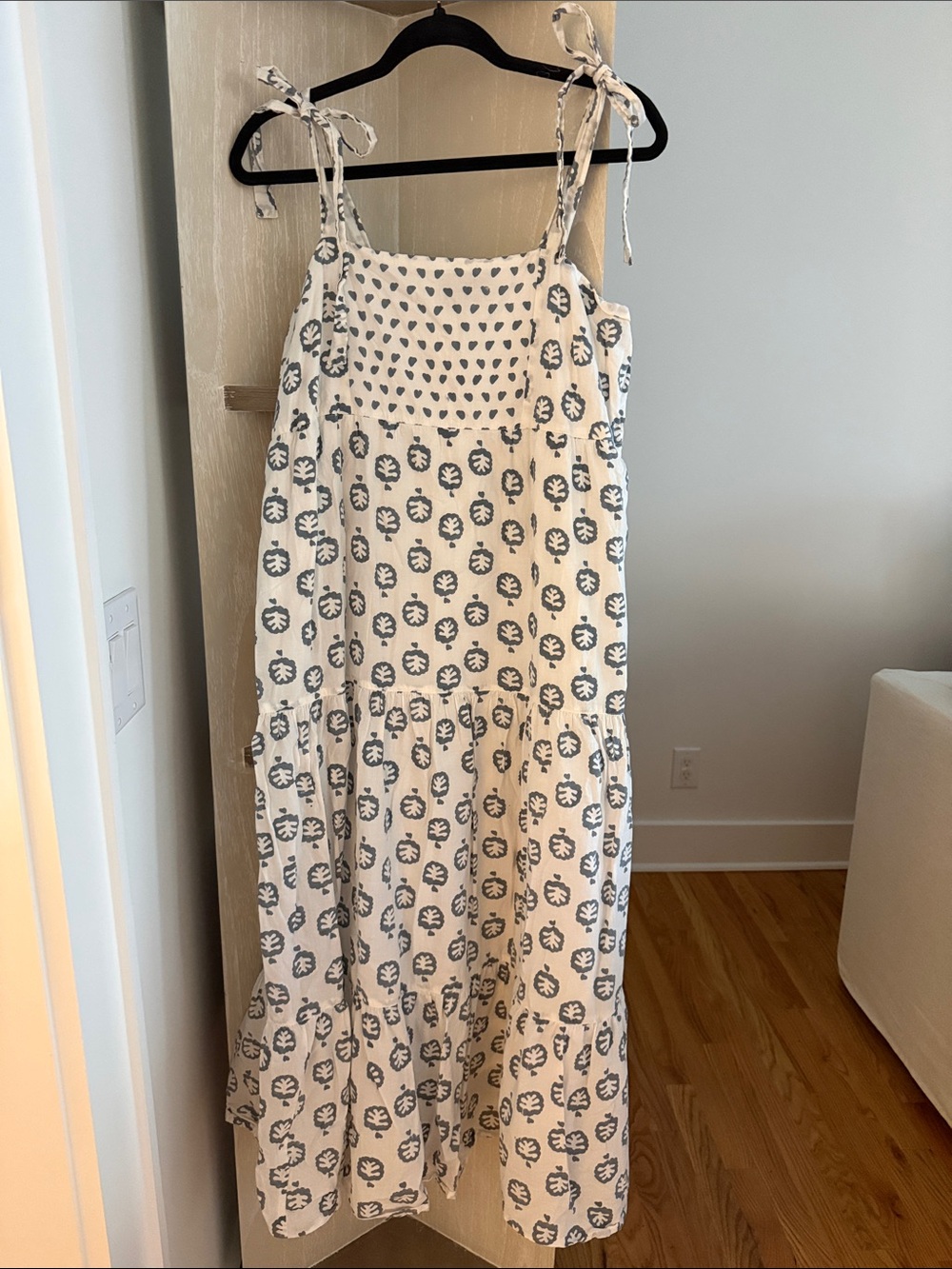 Women’s Cream Printed Tiered Skirt with Tie Straps